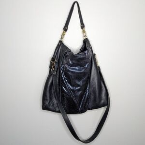 Vasiliki Lagis black blue leather & snakeskin shoulder crossbody bag
